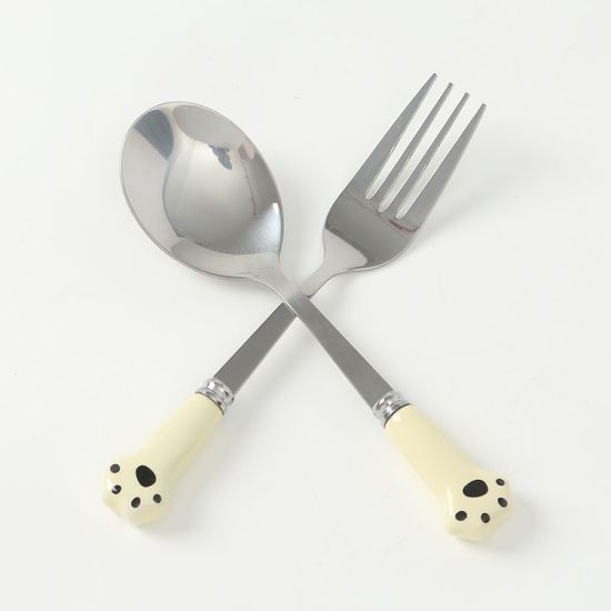 꾹꾹냥이 휴대용 숟가락 포크 세트 동물포크 아이보리