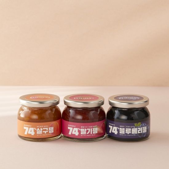 JAMMINT 74% 과일잼 3종(딸기, 살구, 블루베리) 3병