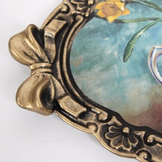 리본 옐로우 플라워 빈티지 타원 쟁반 2P세트