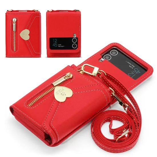 갤럭시z플립 5 4 3 골드 하트 카드지갑 스트랩 케이스