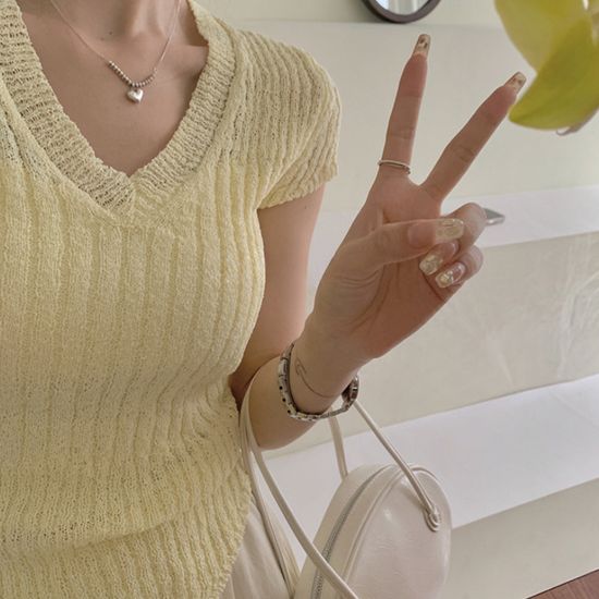 썸머 부클 슬림 반팔니트