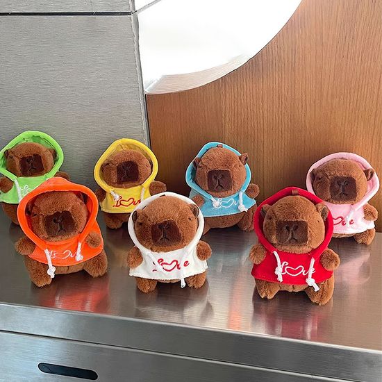 귀여운 후드 카피바라 동물 애착 인형 키링 열쇠고리