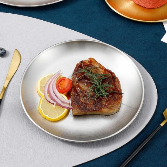 홈인쿡 플랫원형 스텐 접시 4p세트(26cm) (실버) 그릇