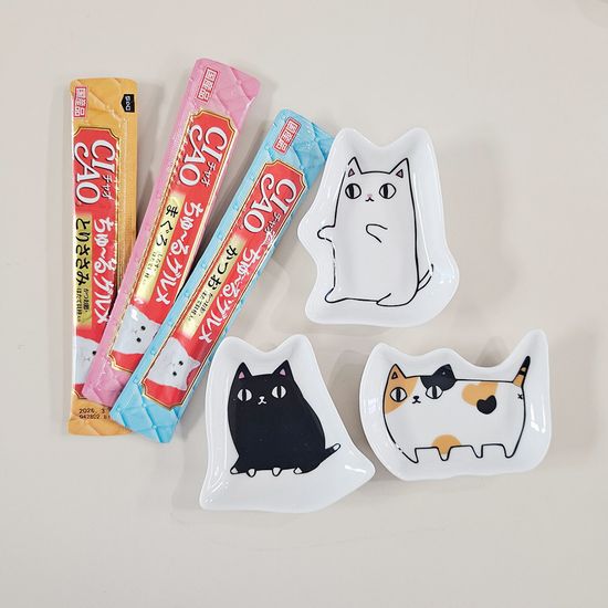 도자기 고양이 캐릭터 소스 접시 3p set