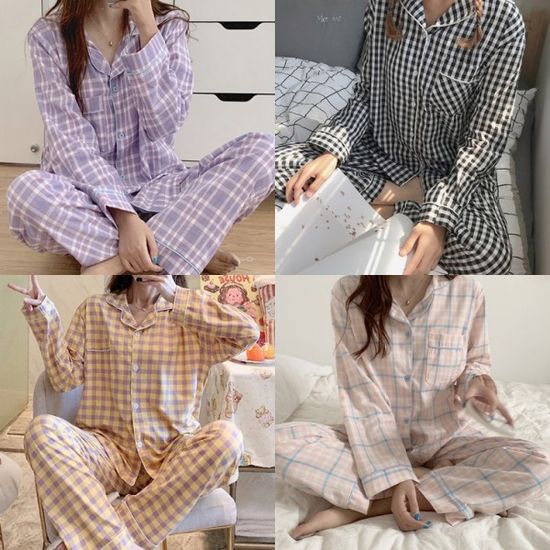 간절기잠옷  심플체크 파자마 실내복 잠옷 파자마 사