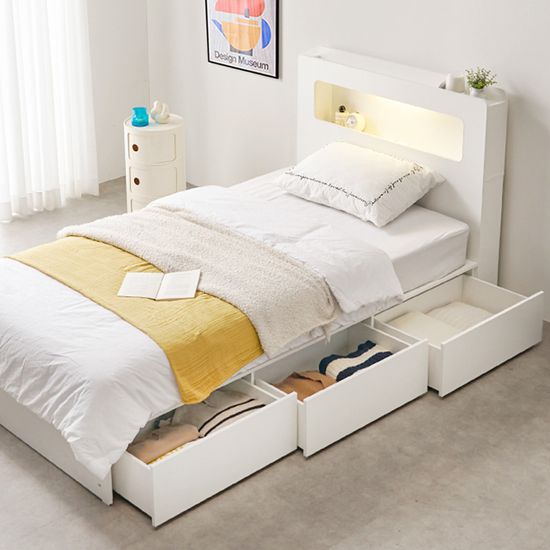 특가 로에 서랍 무헤드 LED조명 수납침대 프레임 SS