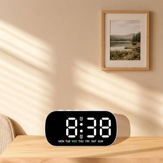 지니큐 LED 무소음 전자알람시계 온도 날짜 시간 탁상