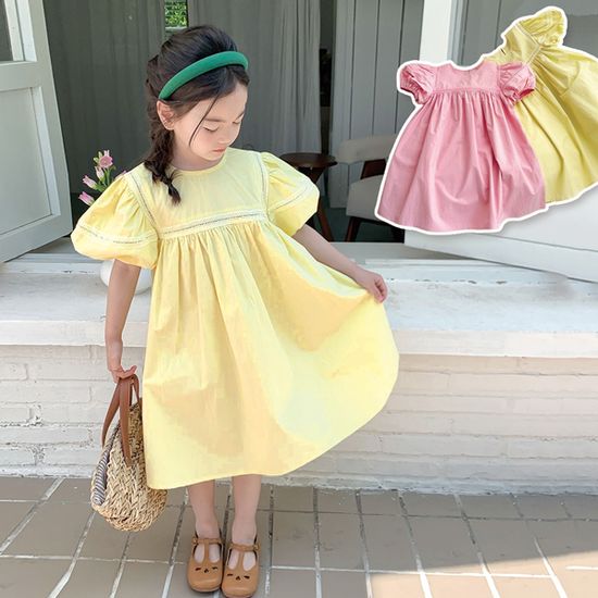 벌룬펀칭 옐로우 핑크 여아 반팔원피스(7-13) 205446