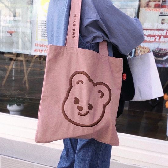 큐피드곰 자수 에코백(베이지/인디핑크/브라운)