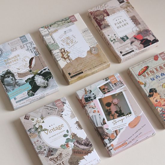 감성 빈티지 일러스트 스티커 박스 팩 종이 사진 6종