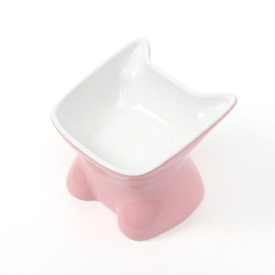반려동물 고양이얼굴 도자기 식기(핑크)