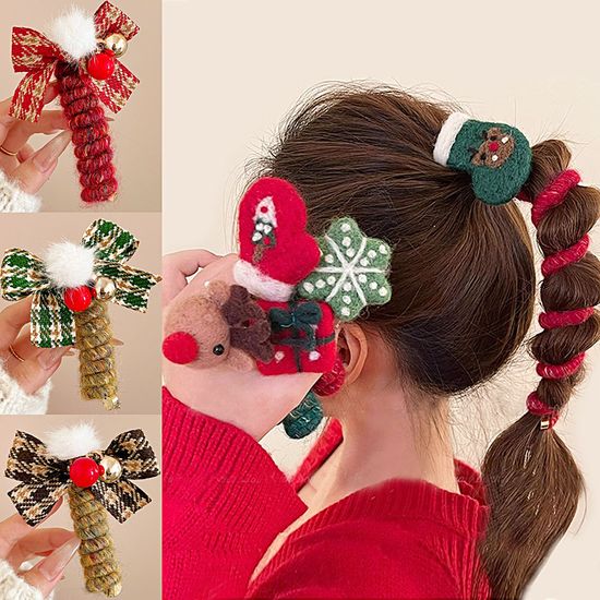크리스마스 폼폼 겨울 털 머리끈  전화선 곱창 꽈배기