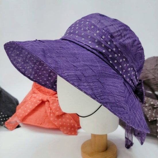 [애슬릿]도트 리본 띠 시스루 벙거지 중년 여성 모자