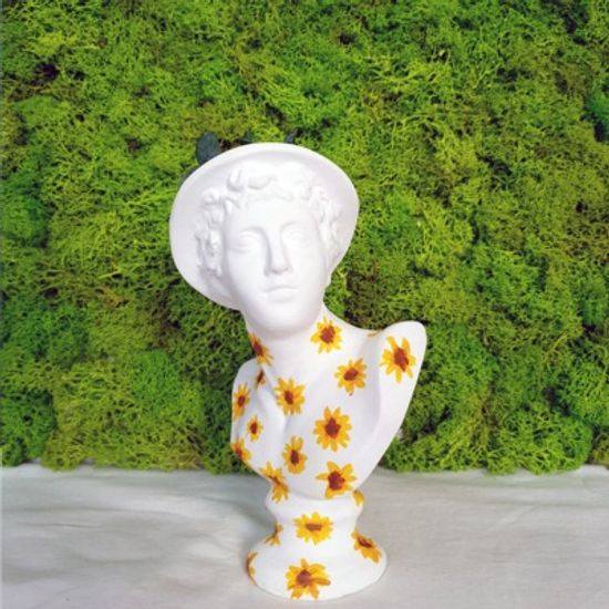 그림아트해바라기 소형 미니 석고상화분 20cm+리본2개