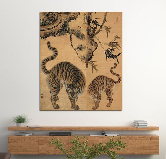 김홍도 호랑이 그림 소나무 풍수 액자 한국화 중형