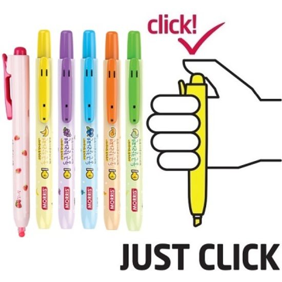 모리스 JUSTCLICK 과일향 노크식 둥근 형광펜 6색set