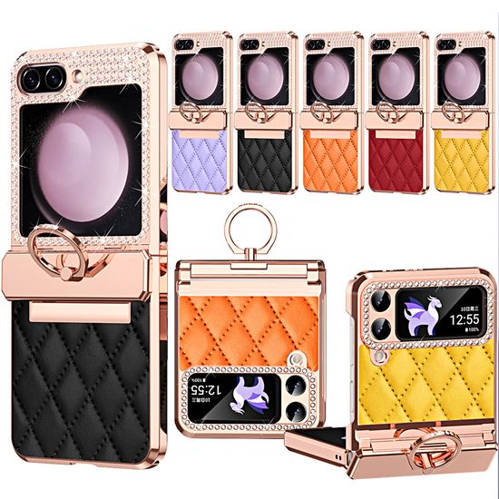 갤럭시 z 플립 5 4 3 큐빅 메탈 힌지 가죽 링 케이스