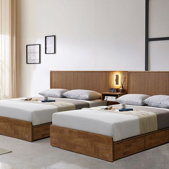 트리플 우드 원목 트윈침대SS+SS 독립매트(패널1개)