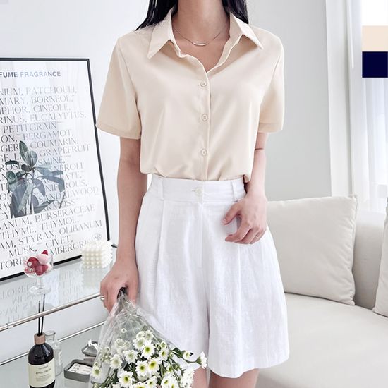 차르르 실키 여름 반팔 블라우스 여성 데일리 남방