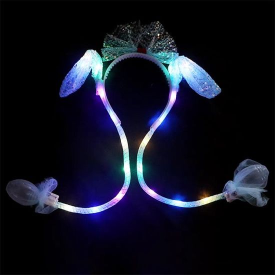 움직이는 쫑긋귀 LED 라이트 왕리본 머리띠 생일 파티