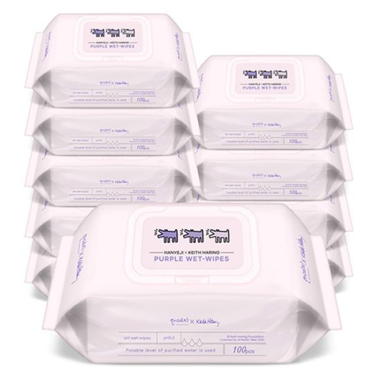 [한정특가] 한예지 키스해링 퍼플 물티슈 캡형 10팩 