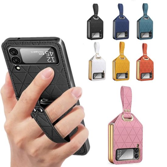 갤럭시z플립 5 4 3 패턴 가죽 힌지보호 손잡이 케이스