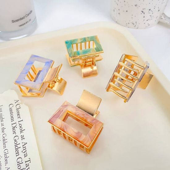 예쁜 오로라 자개 미니 사각 헤어 프랑스 메탈 집게핀