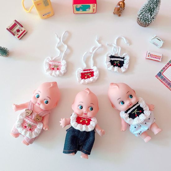 인형용 체리 니트 턱받이