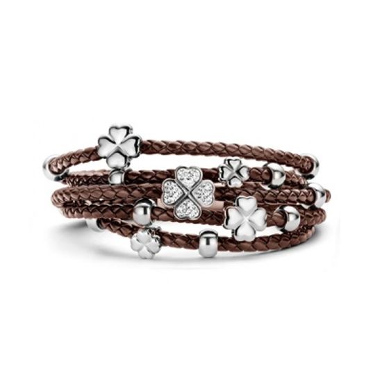 [뉴블링] 클로버 레이어드 가죽팔찌 다크브라운 