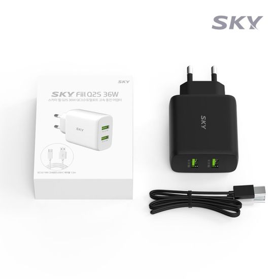 스카이 필 36W USB 듀얼 고속 충전기+케이블 Q2S