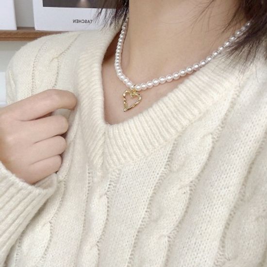 [선물포장] 빈티지 하트 탄생석 진주 목걸이