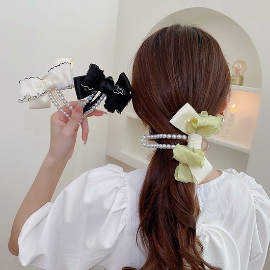 예쁜 리본 진주 집게핀 빅사이즈 집게 헤어 머리핀 삔