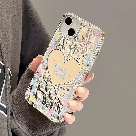 아이폰15 14 13 12 러블리 실버 하트 미러 물결케이스