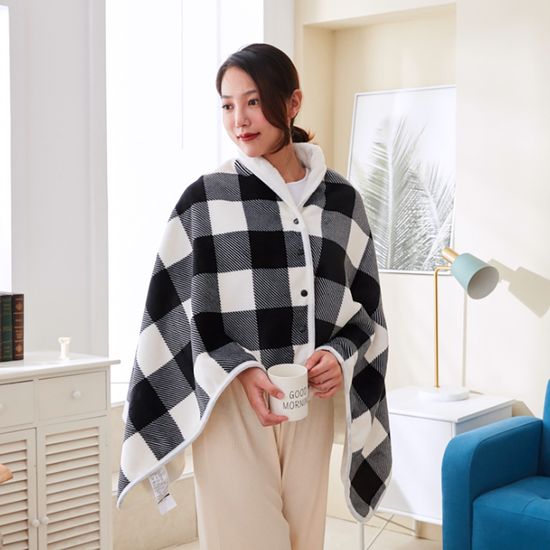 [홈앤시스]체크 똑딱이 망토 담요(80x140cm) (블랙)