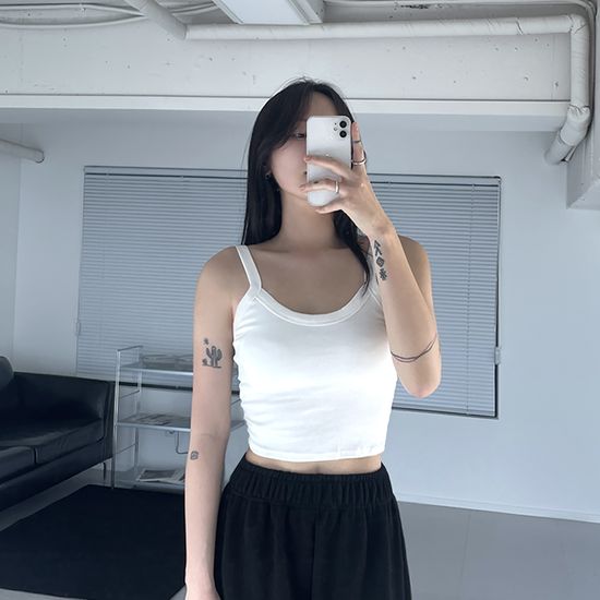 (1+1) 베이직 크롭 캡내장 나시 4color