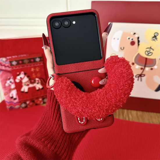 갤럭시z플립 7 6 5 4 3 말 털 스트랩 힌지 가죽케이스