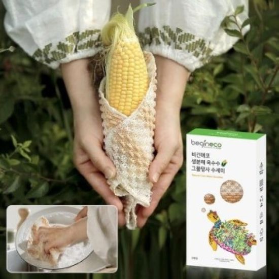 비긴에코 옥수수 그물망 식물성천연수세미3입 X1박스 