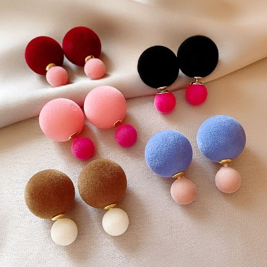 벨벳 컬러볼 블랙 레드 핑크 블루 포인트 패션 귀걸이
