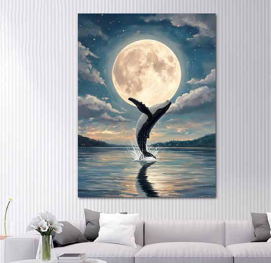 보름달 고래 그림 인테리어 액자 거실 카페 개업선물