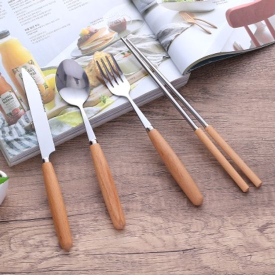 4종 커트러리 세트 / 우드핸들 나이프 포크 숟가락