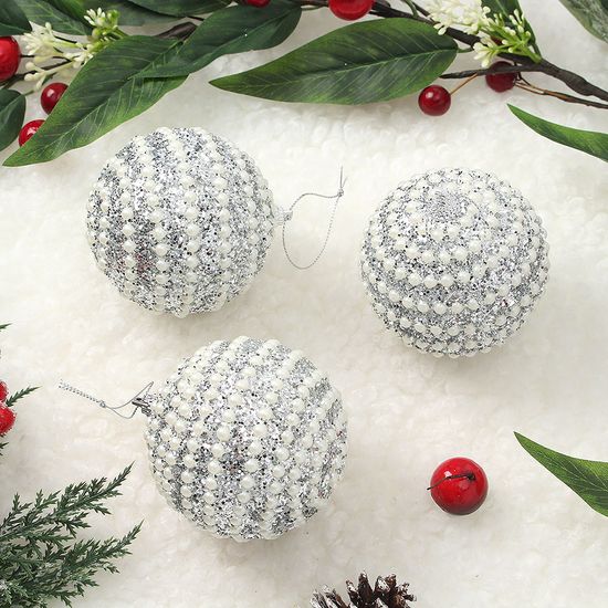 [도토로]로열실버 글리터 장식볼 3p(8cm) (진주가로라