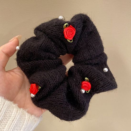 니트 꽃 뜨개 체크 패브릭 곱창 밴드 스크런치 머리끈