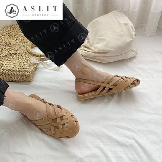 [애슬릿]여성 격자 위빙 여름 슬링백 플랫 슈즈 단화