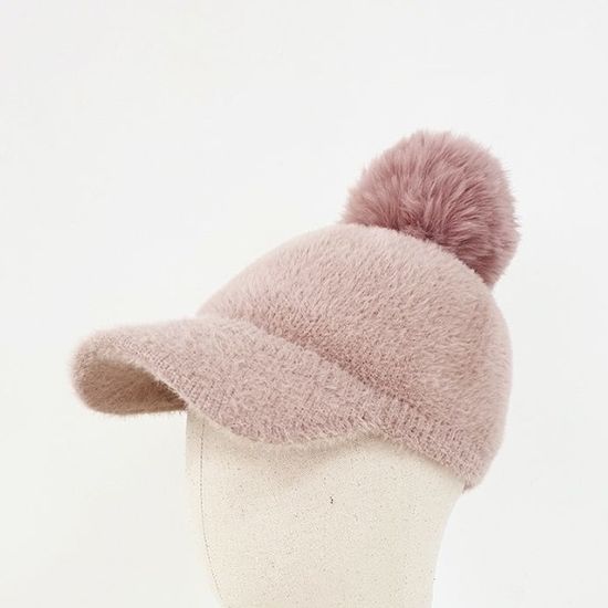 [애슬릿]털 방울 니트 볼캡 여성 야구 겨울 방한 모자