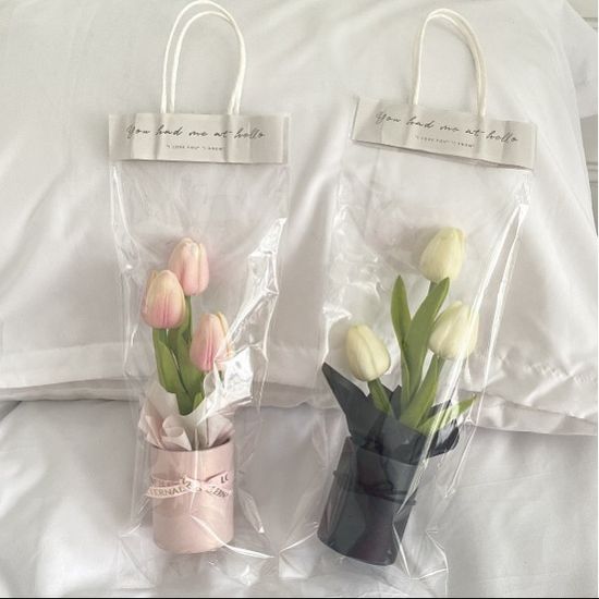 튤립조화 튤립3송이+종이화분+비닐백 튤립조화세트