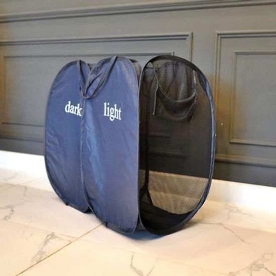 메쉬 2칸 분리함/팝업/ 쓰레기 빨래 바구니/이불 수납