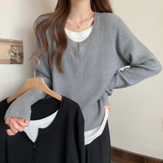 레이어드 루즈핏 니트 티셔츠 편안한 데일리룩