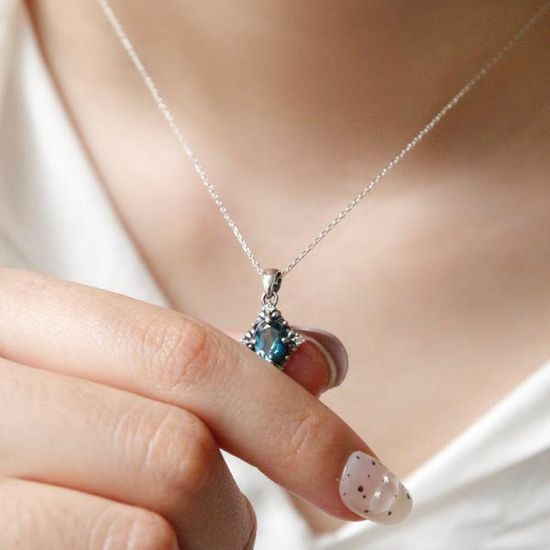 바이데이지 런던 블루 토파즈 원석 실버목걸이 Bn0483