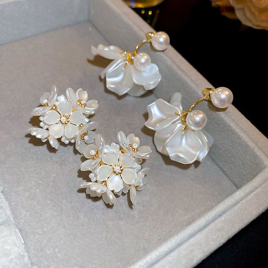 진주 꽃잎 자개 플라워 드롭 귀걸이 예쁜 패션 귀고리