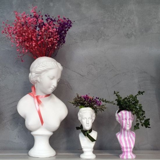 비너스여인 중형 석고상화분+스타티스 꽃+리본 식재 포함